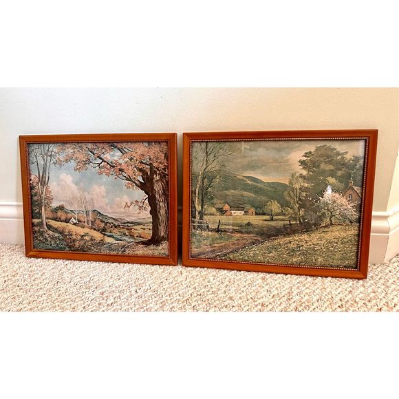Robert Wood Other - VTG Robert Wood Brown Early Spring Landscape Textured Print Framed Signed Set 2